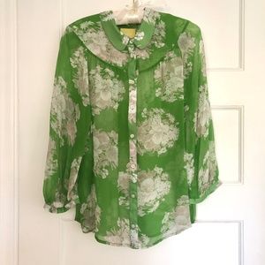 Anthropologie green and white floral silk blouse by Maeve 12